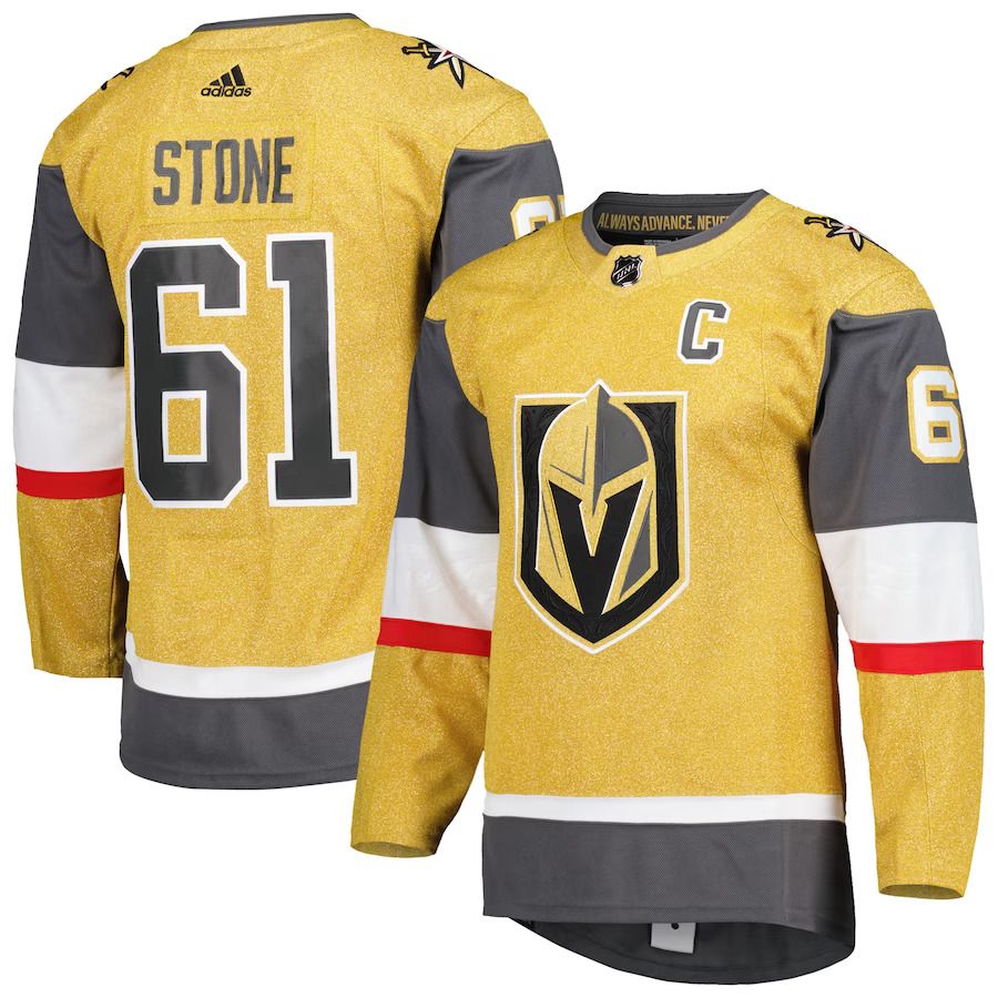 Men Vegas Golden Knights 61 Mark Stone adidas Gold Captain Patch Primegreen Authentic Pro Alternate Player NHL Jersey